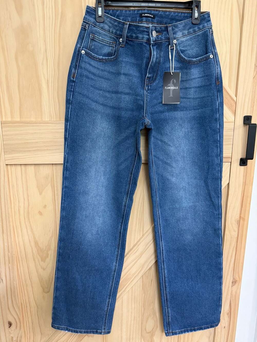 Flamingals High Rise Straight Leg Distressed Hem Jeans size m